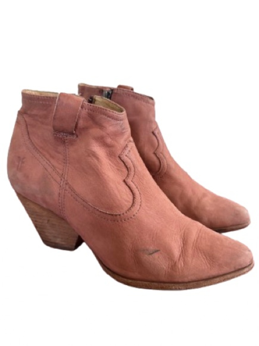 Frye Reina Bootie Dusty Rose Pink Western Suede Leather Side Zip Pointed Toe